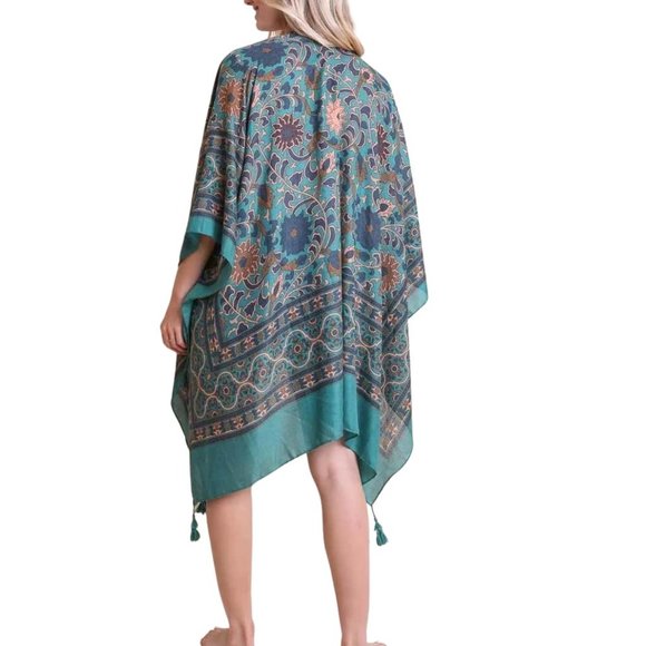 Raj Linen Moroccan Kimono Lightweight Traditional Design Sleeves Kaftan Green - Picture 3 of 3